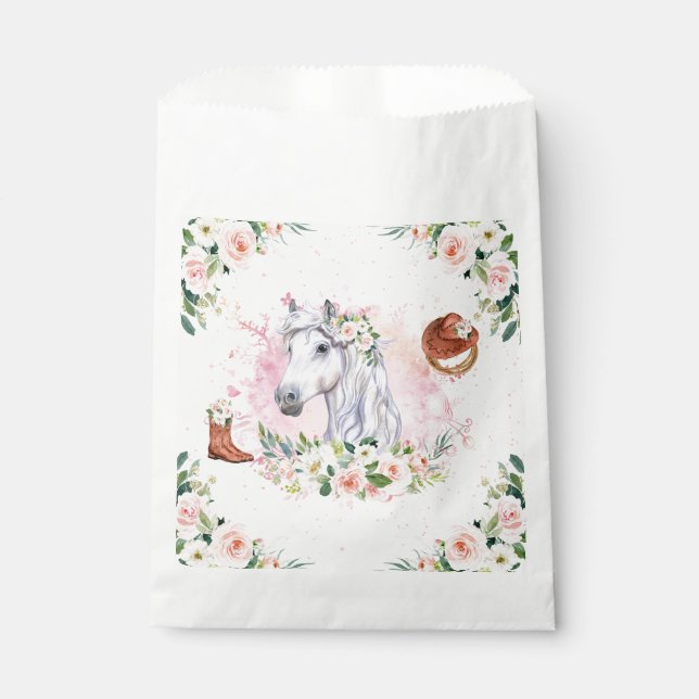 Blush Pink Floral Girl Horse Birthday Party Favour Bags (Front)