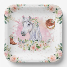 Blush Pink Floral Girl Horse Birthday Party