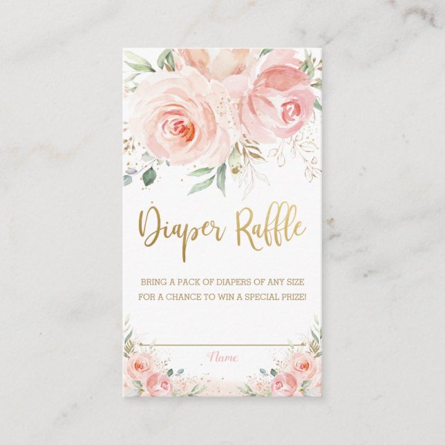 Blush Pink Floral Gold Baby Shower Diaper Raffle Enclosure Card (Front)