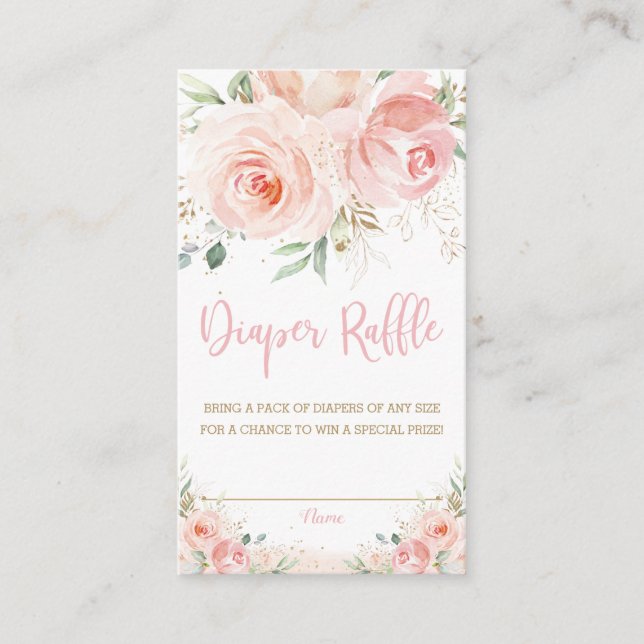 Blush Pink Floral Gold Baby Shower Diaper Raffle Enclosure Card (Front)