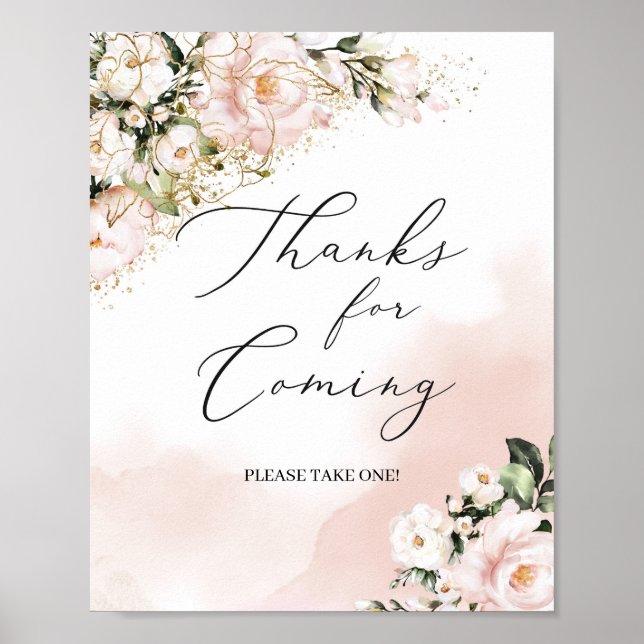 Blush pink floral gold boho thanks for coming sign (Front)