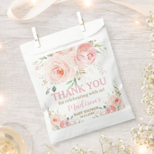 Blush Pink Floral Gold Bridal Baby Shower Birthday Favour Bags