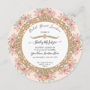 Blush Pink Floral Gold Bridal Shower Luncheon Invitation