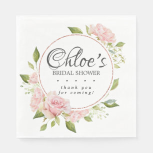 Blush Pink Floral Gold Bridal Shower Napkin