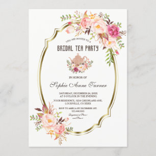 Blush Pink Floral Gold Bridal Shower Tea Party Invitation