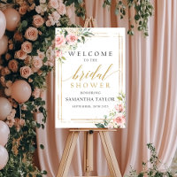 Blush pink floral gold bridal shower welcome sign