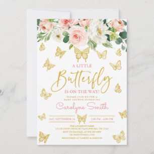 Blush Pink Floral Gold Butterfly Baby Shower Invitation