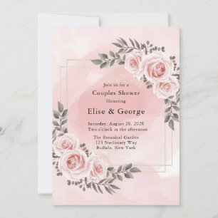 Blush Pink Floral Gold Crystal Couple Shower Invitation
