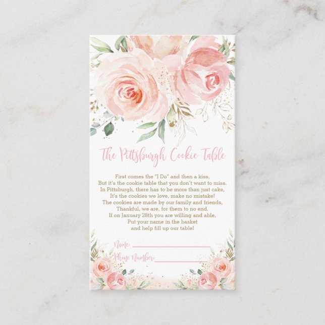 Blush Pink Floral Gold Enclosure Card (Front)