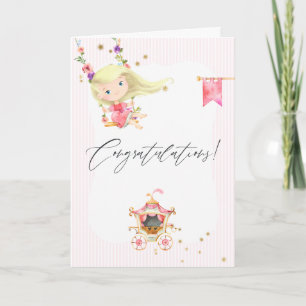 Blush pink floral & gold foil and glitter princess card