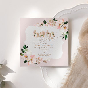Blush pink floral gold foil baby girl shower invitation