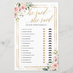 Blush pink floral gold frame he said she said game