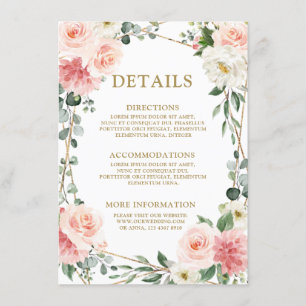 Blush Pink Floral Gold Geometric Botanical Wedding Enclosure Card