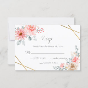 Blush Pink Floral Gold Geometric Botanical Wedding RSVP Card