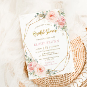 Blush Pink Floral Gold Geometric Bridal Shower Inv Invitation