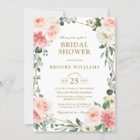 Blush Pink Floral Gold Geometric Bridal Shower Inv