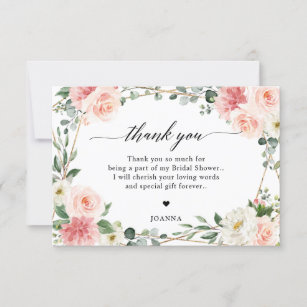 Blush Pink Floral Gold Geometric Bridal Shower Thank You Card