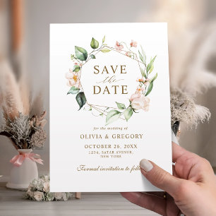 Blush Pink Floral Gold Geometric Frame Save The Date