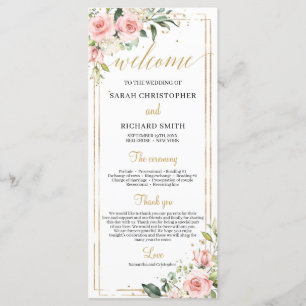 Blush pink floral Gold geometric frame wedding Programme