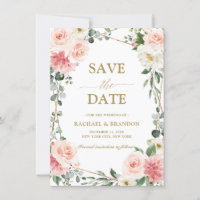 Blush Pink Floral Gold Geometric Save the Date