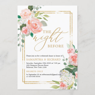 Blush pink floral gold geometric the night before invitation