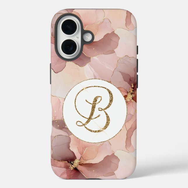 Blush Pink Floral Gold Glitter Letter B Case-Mate iPhone Case (Back)