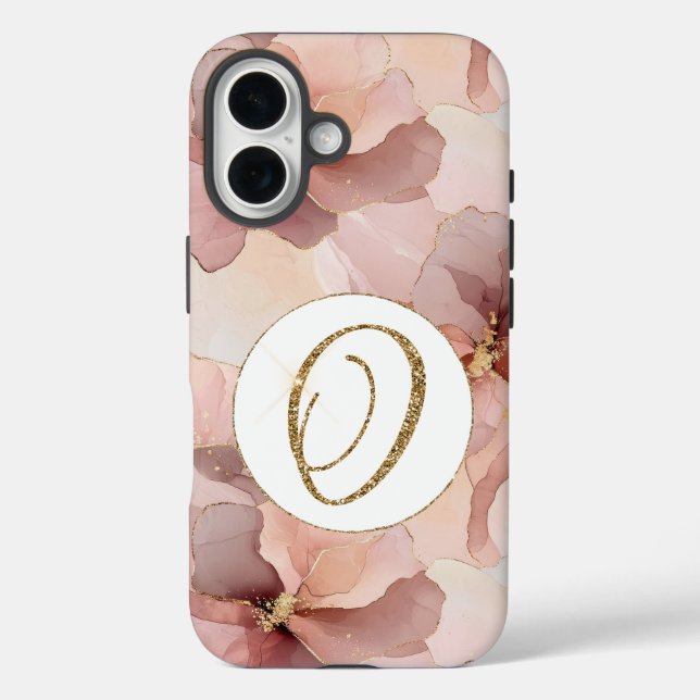 Blush Pink Floral Gold Glitter Letter O Case-Mate iPhone Case (Back)
