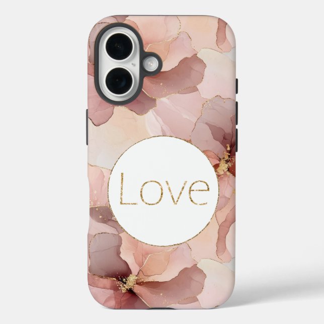 Blush Pink Floral Gold Glitter Love Case-Mate iPhone Case (Back)