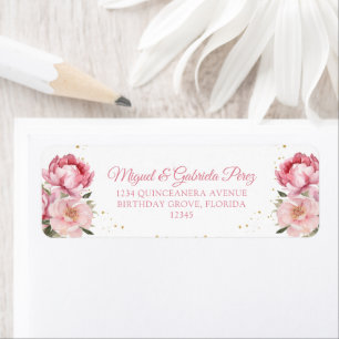 Blush Pink Floral Gold Glitter Return Address
