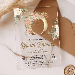 Blush Pink Floral Gold Horseshoe Bridal Shower Acrylic Invitations