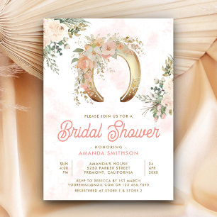 Blush Pink Floral Gold Horseshoe Bridal Shower Invitation