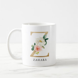 Blush Pink Floral & Gold Letter Z Monogram Coffee Mug
