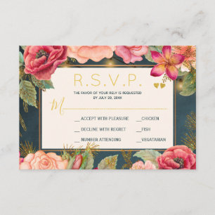 Blush pink floral gold navy elegant wedding rsvp