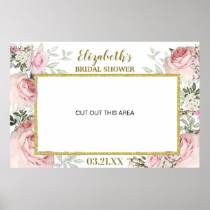 Blush Pink Floral Gold Photo Booth Frame Prop Poster