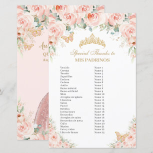 Blush Pink Floral Gold Quinceañera Mis Padrinos 