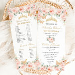 Blush Pink Floral Gold Quinceañera Order of Events Programme<br><div class="desc">Personalise this double sided chic slim program card easily and quickly, Simply click the Edit Using Design Tools button to further edit the text, wording, font style, font size, font colour, add more text, move or remove some images. The butterflies and crown are moveable, resizable, multipliable and removable. Customise it...</div>