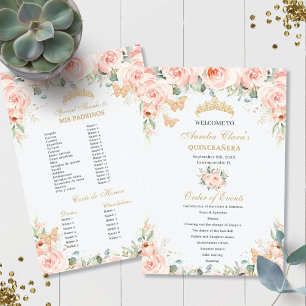 Blush Pink Floral Gold Quinceañera Padrinos Events