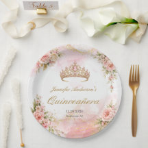 Blush Pink Floral Gold Quinceañera