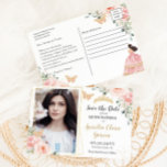 Blush Pink Floral Gold Quinceanera Save the Date Announcement Postcard<br><div class="desc">(c) The Happy Cat Studio</div>