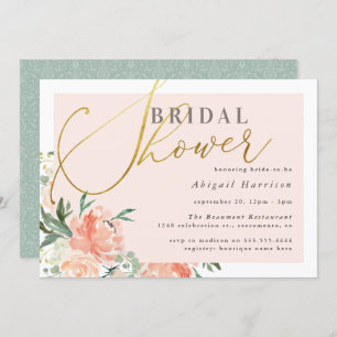 Blush Pink Floral Gold Script Bridal Shower Invitation