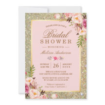 Blush Pink Floral Gold Sparkles Bridal Shower