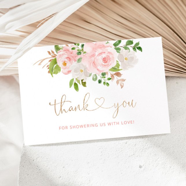 Blush pink floral gold thank you card (Creator Uploaded)