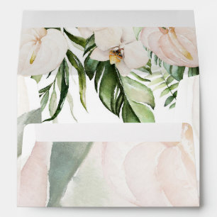 Blush Pink Floral Gold Tropical Greenery Wedding Envelope