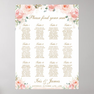 Blush Pink Floral Gold Wedding Seating Chart Sign