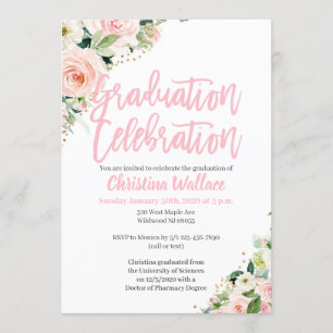 Blush Pink Floral Graduation Invitations