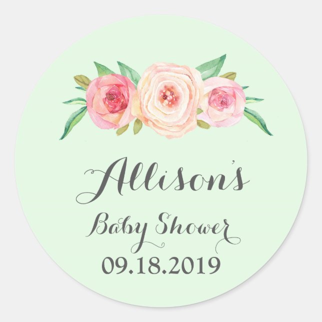 Blush Pink Floral Green Baby Shower Tag (Front)