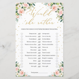 Blush pink floral green gold Would she Rather game