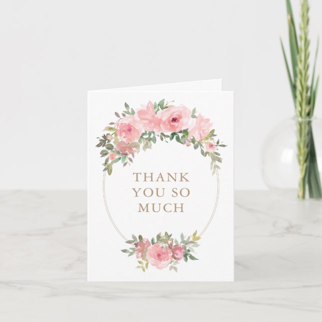 Blush Pink Floral Greenery Baby Shower Thank You Card (Front)