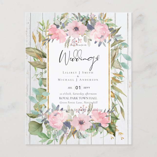 Blush Pink Floral Greenery Boho Wedding (Front)