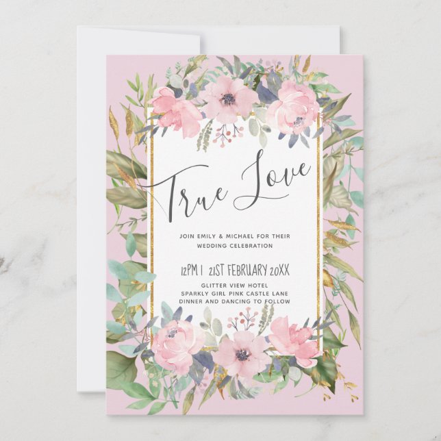 Blush Pink Floral Greenery Boho Wedding (Front)